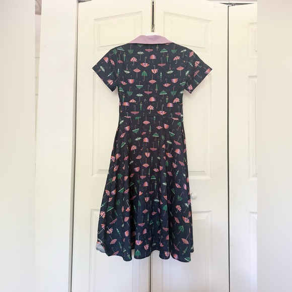 Unique Vintage Blue and Pink Midi Dress - Picture 8 of 12